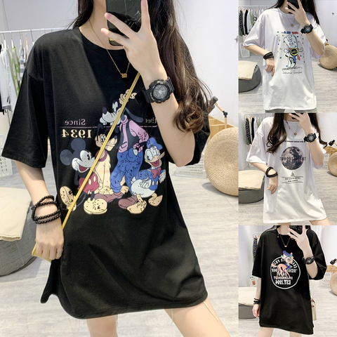 舒曼芊2020夏季新款白色短袖T恤女印花圆领韩版宽松显瘦上衣ins潮