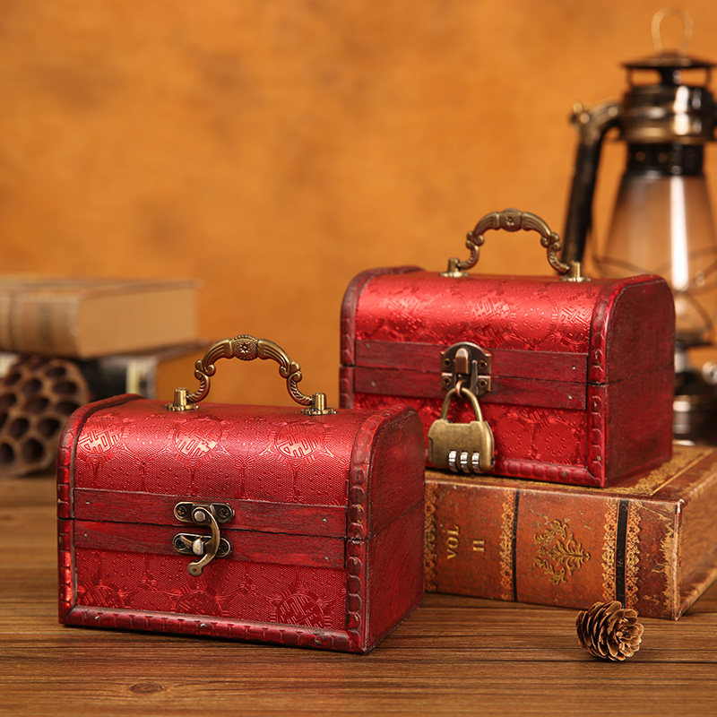 复古化妆收纳盒结婚嫁妆陪嫁密码手提首饰盒手饰品带锁精致梳妆盒