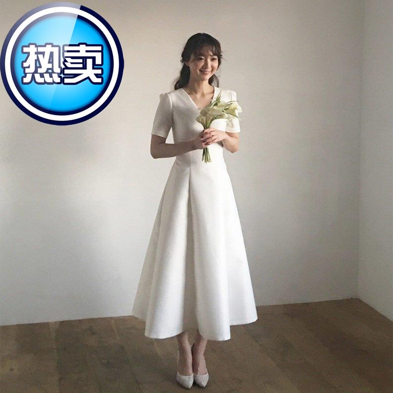 2019新款V领缎面简约修身结婚小个子宴会礼服旅拍轻e婚纱女中长款|msdalam kategori Butik wanita / wanita, perkahwinan/Cheongsam/pakaian, perkahwinan - dari Buy2taobao.com untuk memberikan perkhidmatan ejen Taobao profesional membeli