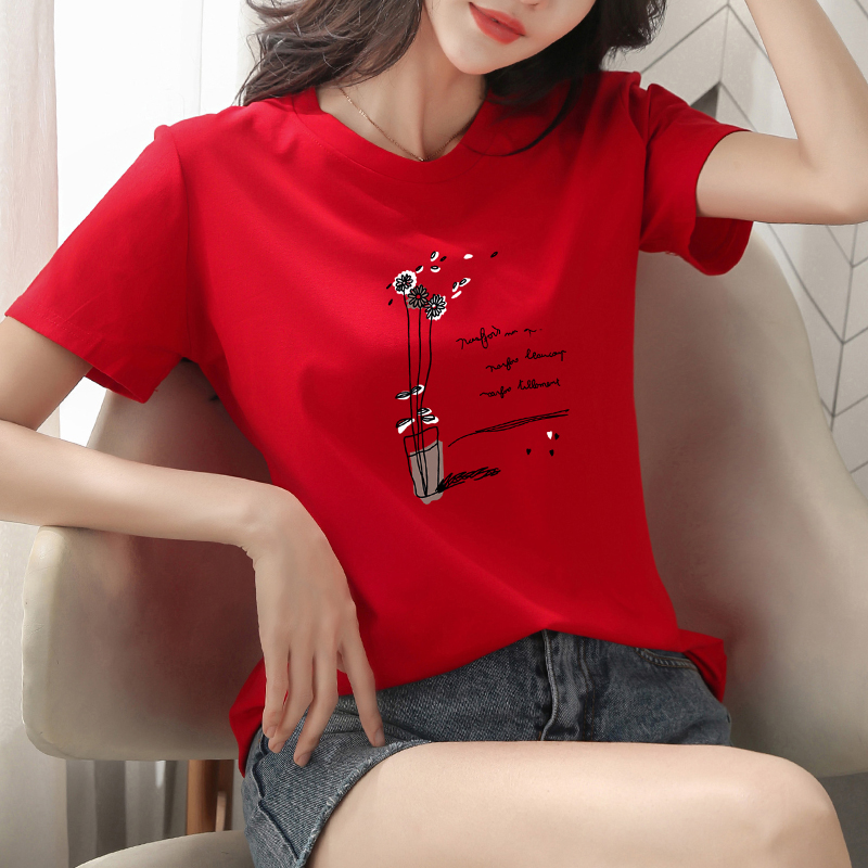 夏装红色t恤女