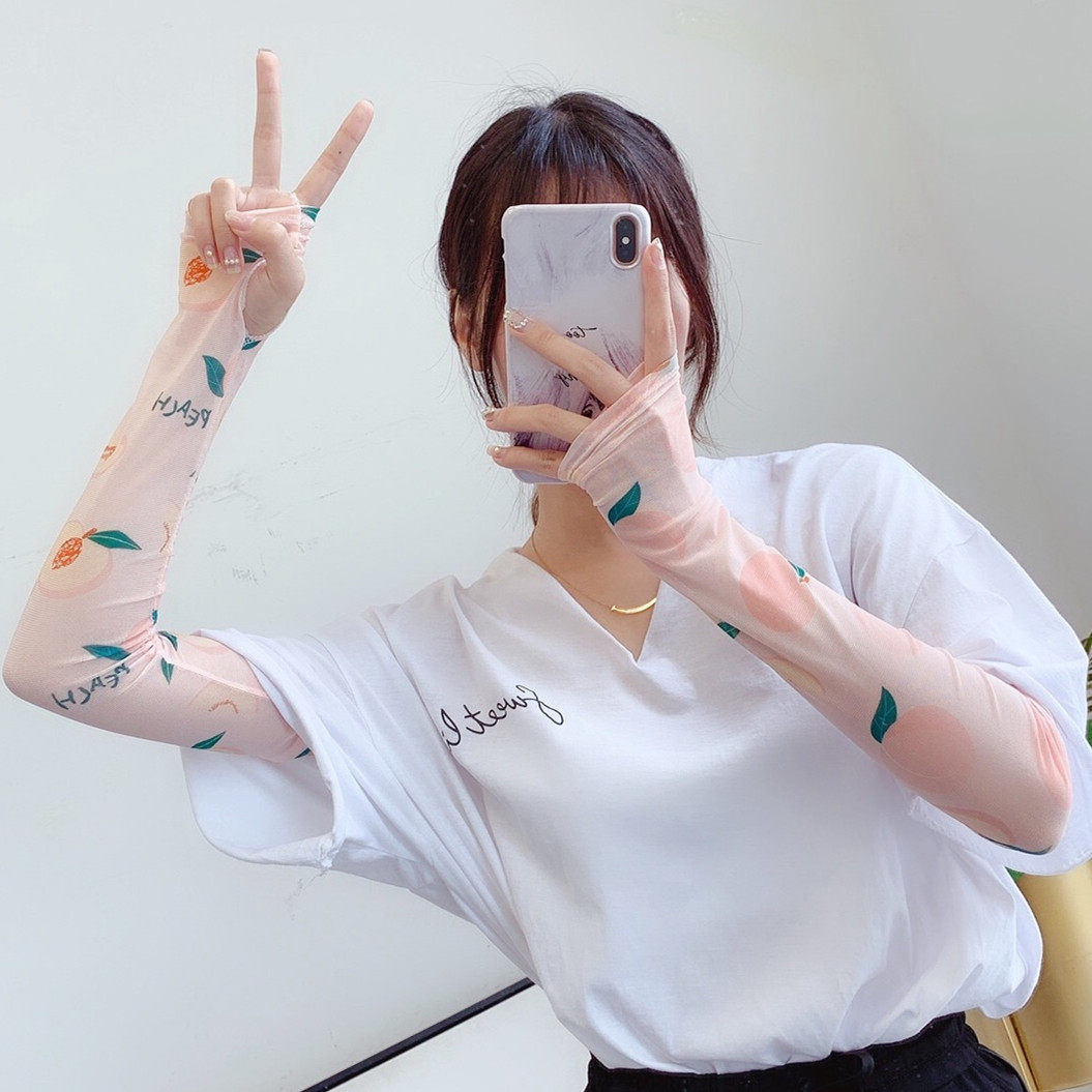 网红冰丝袖套女可爱防晒手袖护臂手臂套袖开车神器美少女泫雅风花