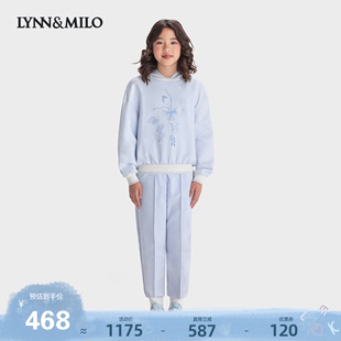 LYNNMILO琳麦罗女童套装2024秋冬新款洋气蓝色时尚绣花卫衣两件套