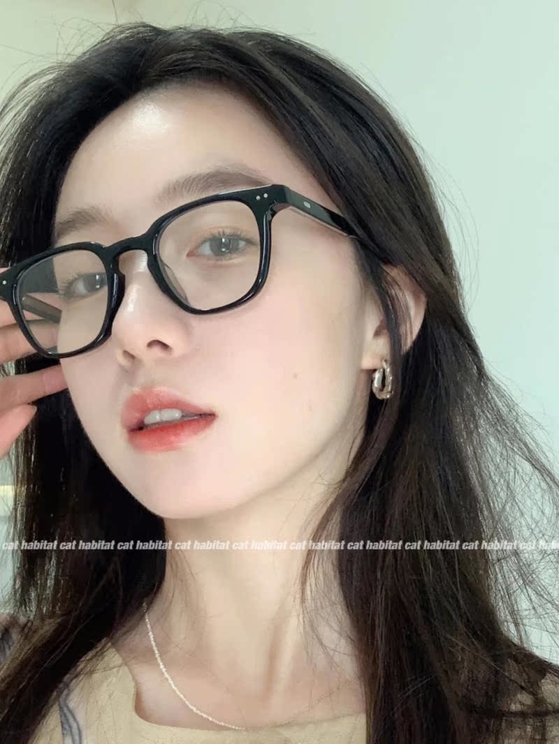 日杂风眼镜大圆脸适合的平光镜女无度数时尚装饰网红男复古港风