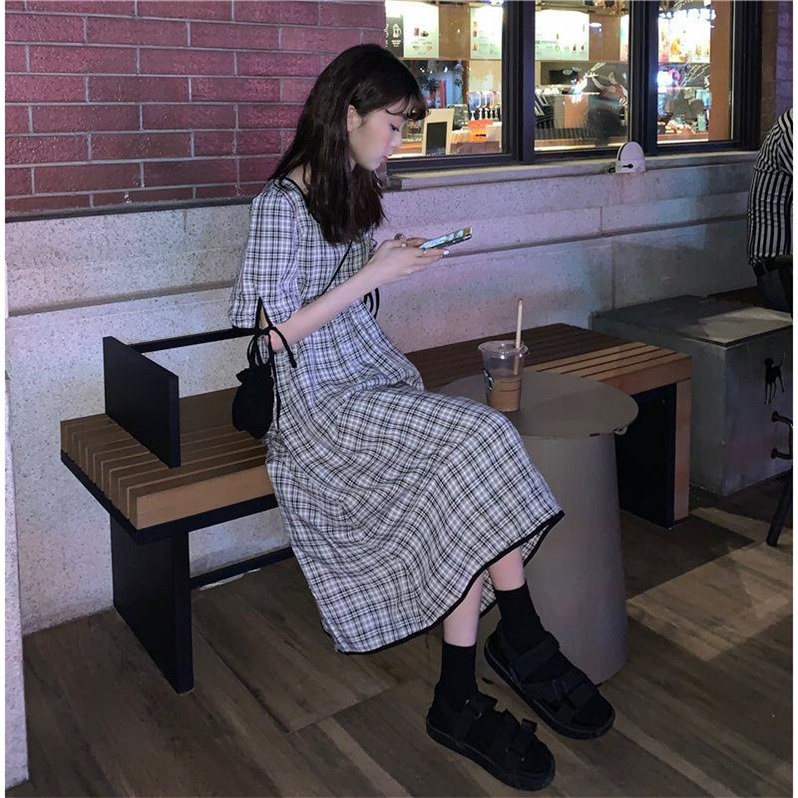 2021 new summer style square collar lattice dress female w在类目 女装/女士精品, 大码女装中 - 来自Buy2taobao.com提供专业的淘宝代购服务