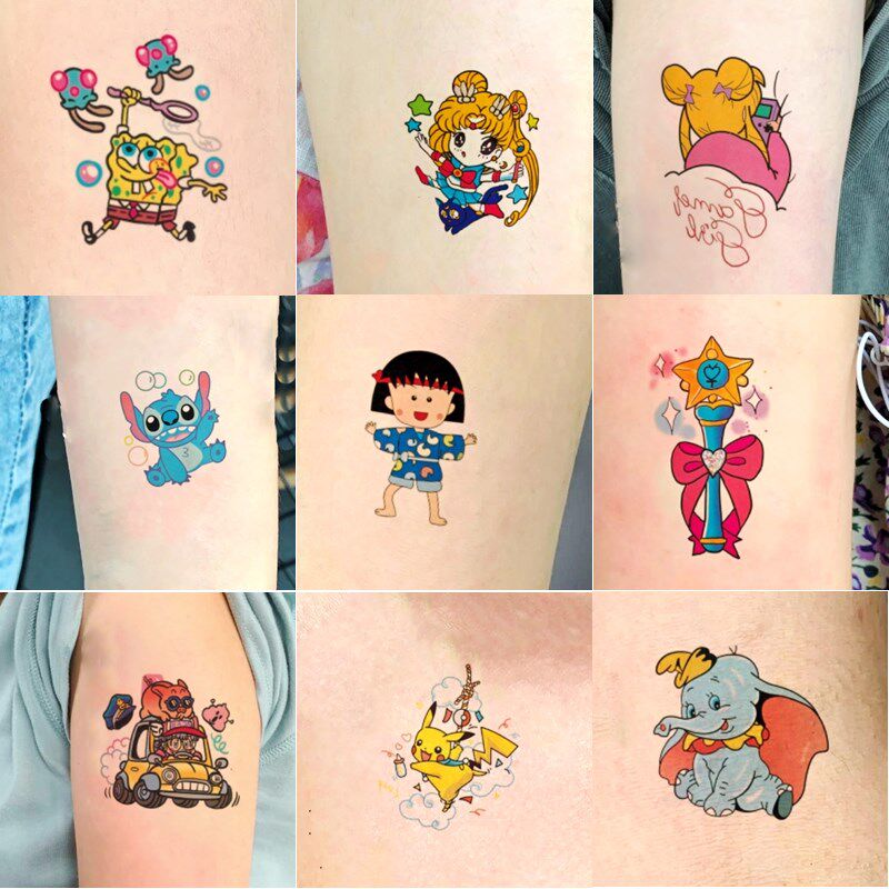 (今日10折)网红可爱卡通纹身贴防水男女持久韩国仿真ins彩色花臂纹身
