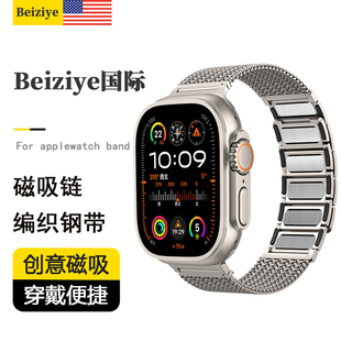 适用苹果手表ultra1/2不锈钢金属s9表带applewatch8新款磁吸钢带iwatch7/6/5/4se高级链式腕带49/45/44mm男款