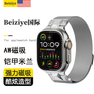 适用于苹果手表Ultra/ultra2铠甲米兰尼斯表带applewatch9磁吸新款金属s8钢带iwatch7/6/5SE高级创意49/45mm