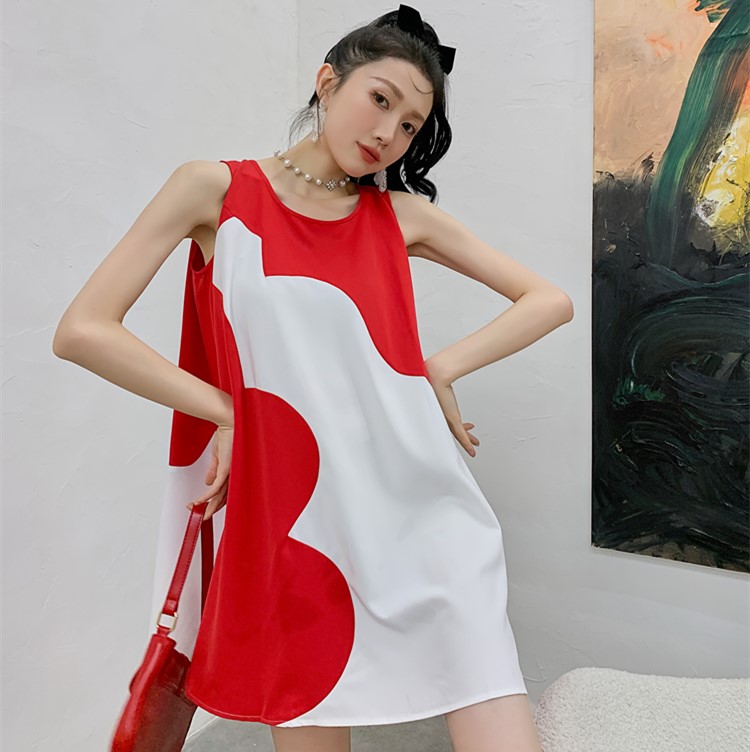实拍现货202I夏季新款韩版拼接圆领可爱无袖很仙的连衣裙