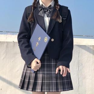 短款JK制服西装外套女日系学生校服上衣烟灰裙学院风春秋西服套装