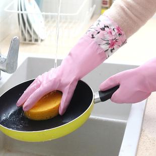 皮革防水宽口加绒中袖厨房家务洗衣服清洁耐用橡胶女加厚洗碗手套