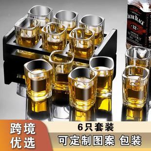 方形威士忌酒杯小号洋酒玻璃杯子广告酒具白酒杯酒吧shot杯一口杯