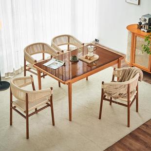 新中式简约藤编餐桌现代实木餐桌椅组合家用ins小户型白蜡木饭桌