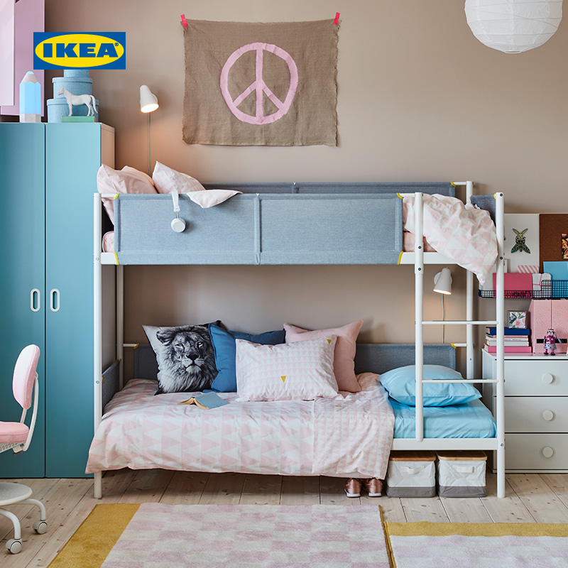 ikea宜家vitval维特瓦尔双层床架浅灰色床框儿童双层床两层上下床