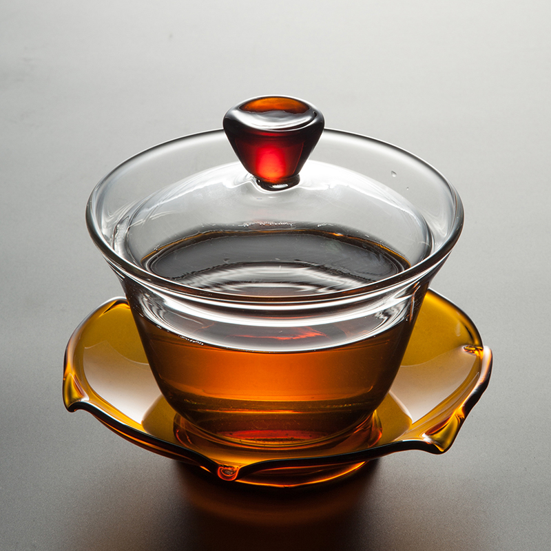 正品禾器玻璃盖碗荷叶盖碗耐高温玻璃茶碗功夫茶碗三才盖碗盖碗茶