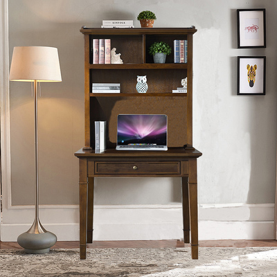 美式实木书桌书架组合学习桌写字台电脑桌简约儿童书柜桌一体白色