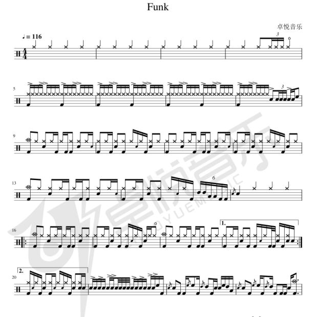 架子鼓独奏谱funk鼓谱示范音乐伴奏