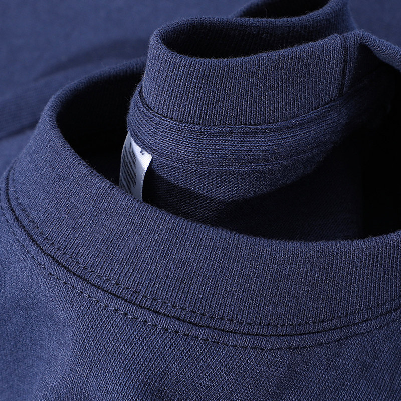 藏蓝色250g重磅美式深蓝咔叽t恤无缝上衣女夏宽松圆领藏青色短袖