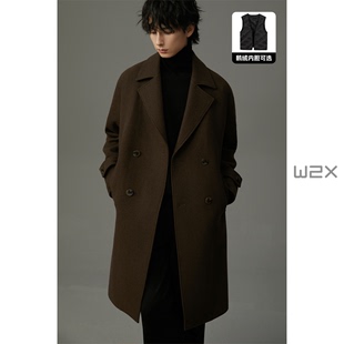 w2x冬季加厚款羊毛呢大衣男中长款高级感痞帅妮子风衣设计感外套