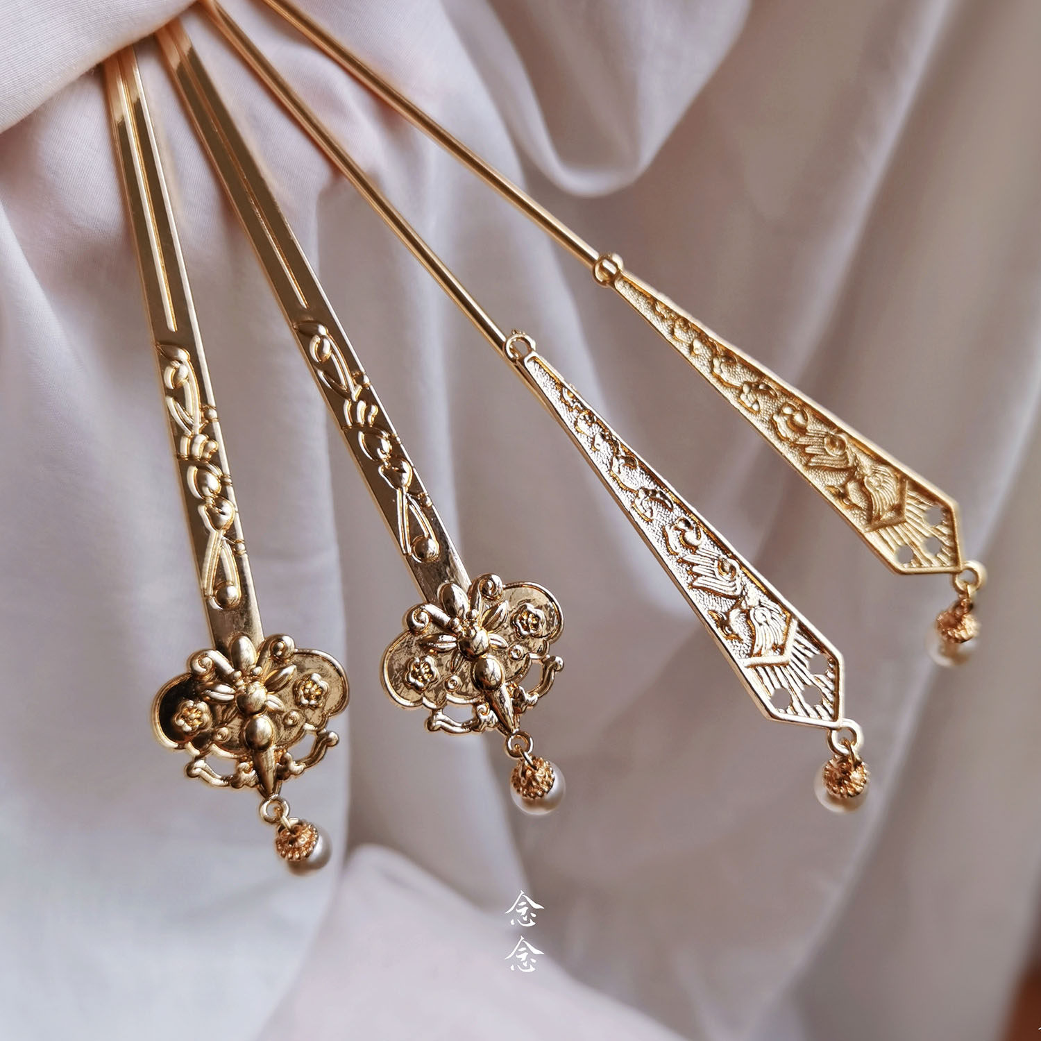 念念桃花2支包邮古风汉服发饰珍珠发簪明制造型手工簪子步摇饰品