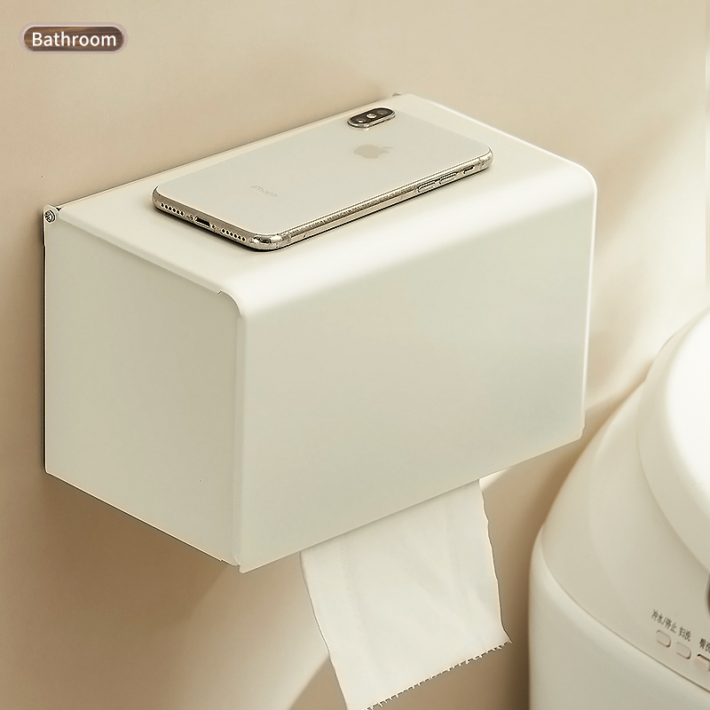 免打孔白色卫生间纸巾盒壁挂式防水厕纸盒抽纸盒厕所卫生纸置物架
