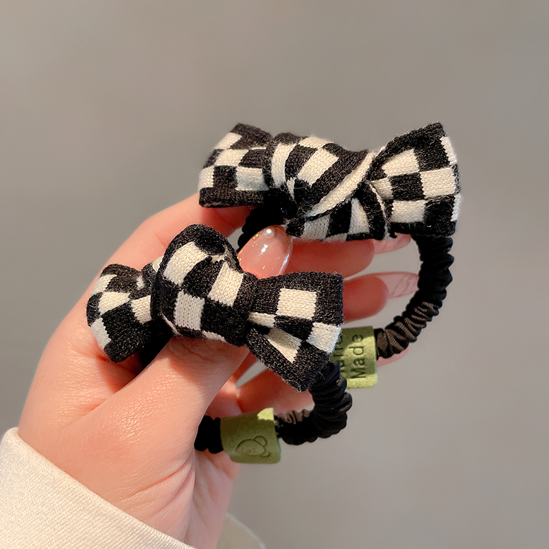 蝴蝶结黑白棋盘格头绳女生高级感皮筋女扎头马尾丸子发圈可爱发饰