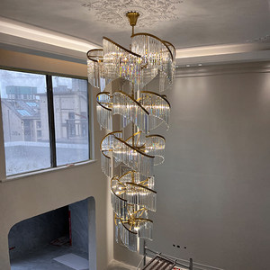 别墅客厅中空轻奢水晶楼梯灯复式楼水晶长挑空跃层大堂工程大吊灯