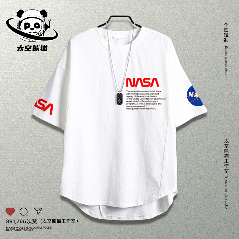 space panda太空熊猫短袖t恤男夏季nasa联名情侣学生潮牌宽松体恤