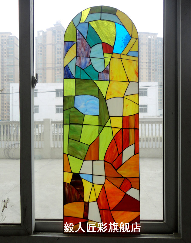 欧式教堂艺术彩色玻璃蒂凡尼屏风镶嵌复古门窗吊顶隔断定制包邮