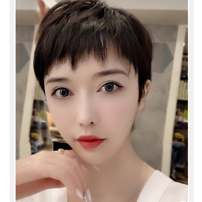 假发女短发网红女全头套式全真发发套二次元狗啃刘海真人发丝发套