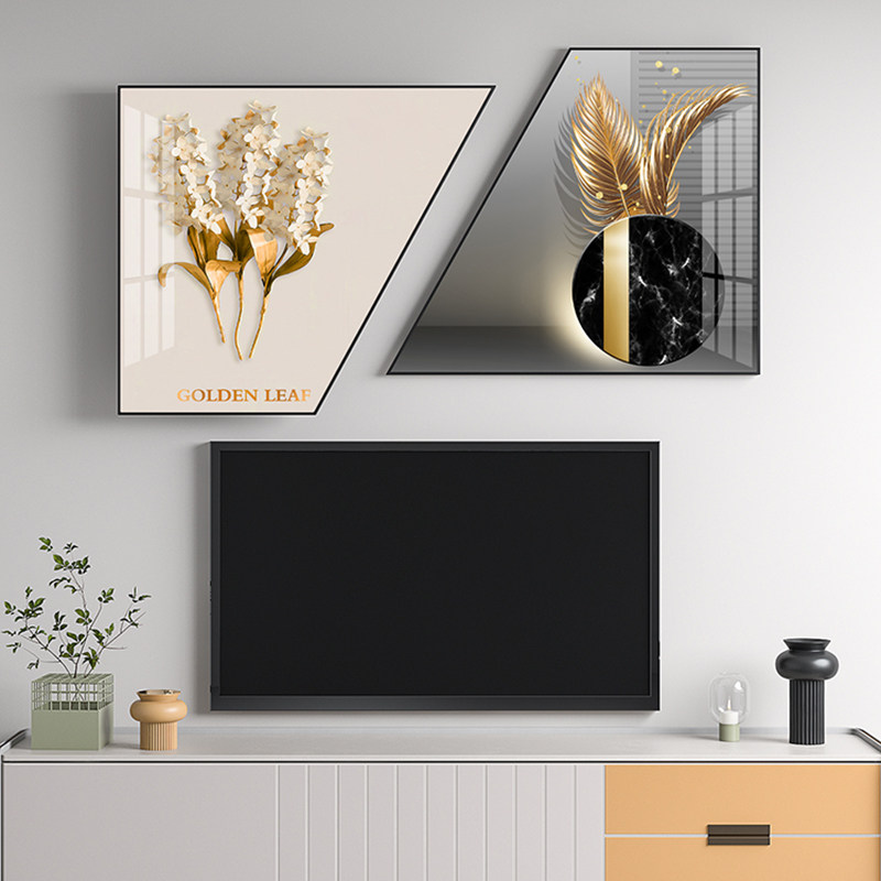 客厅电视背景墙挂画现代简约餐厅装饰画北欧轻奢大气墙面梯形壁画