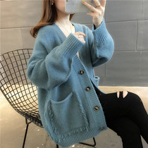 Lazy style knitted cardigan women's autumn and winter fashion 2020 new loose Korean online Red pregnant women's sweater coat