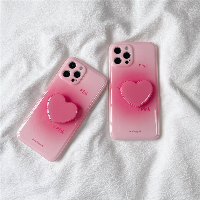 渐变粉色爱心支架英文苹果11手机壳pro适用iphone13 promax光面xs max