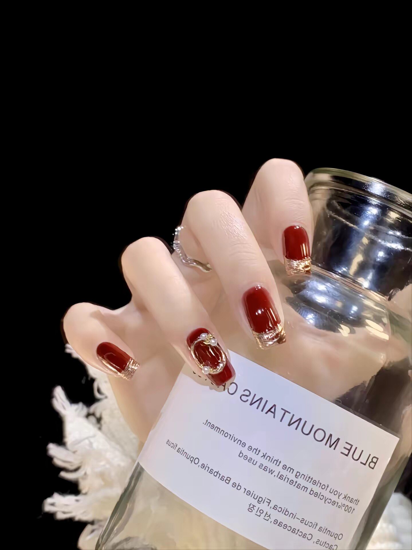 2022新年红色贵妇千金显白美甲假指甲成品穿戴甲定制手工贴片可拆
