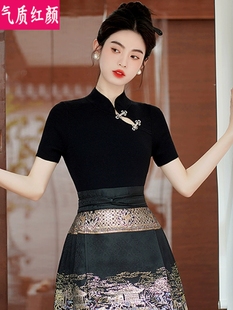 新中式改良汉服女2024新款小个子国风日常马面裙搭配上衣夏季短袖