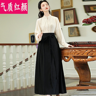 新中式国风搭配灯芯绒马面裙的上衣女冬季加厚保暖衬衫汉元素衬衣