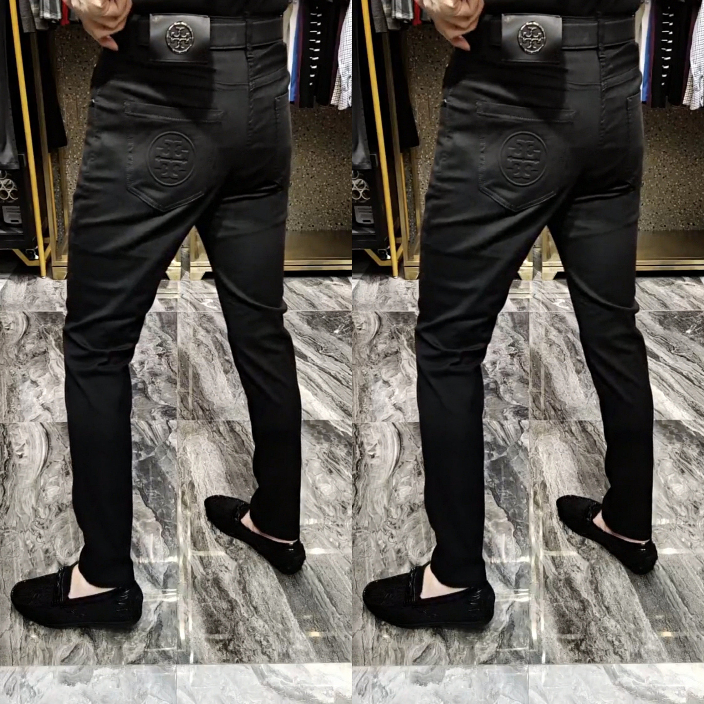 春季男士高腰直筒黑色牛仔裤修身百搭商务休闲黑裤子高级感男裤潮