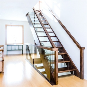 整体室内直梯阁楼玻璃原木钢木护栏别墅定制旋转y楼梯扶手.