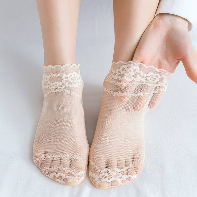 蕾丝袜子女韩国花边短袜网纱浅口夏天船袜超薄款棉袜底透气水晶袜