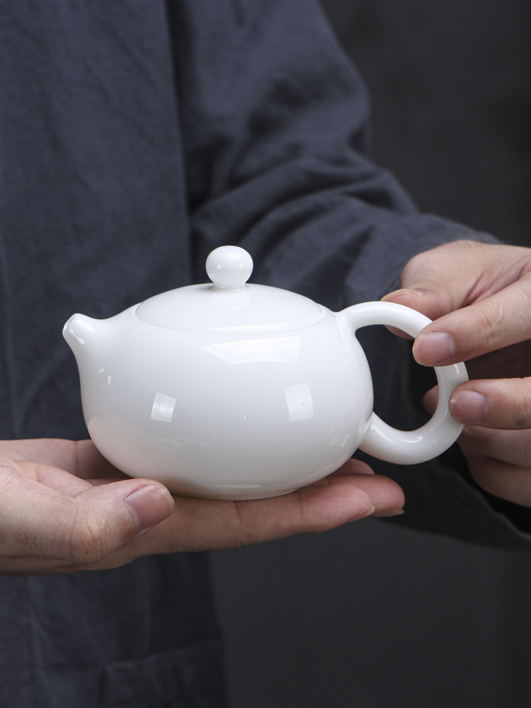 德化羊脂玉西施壶白玉瓷陶瓷功夫茶具透明釉白瓷茶壶logo