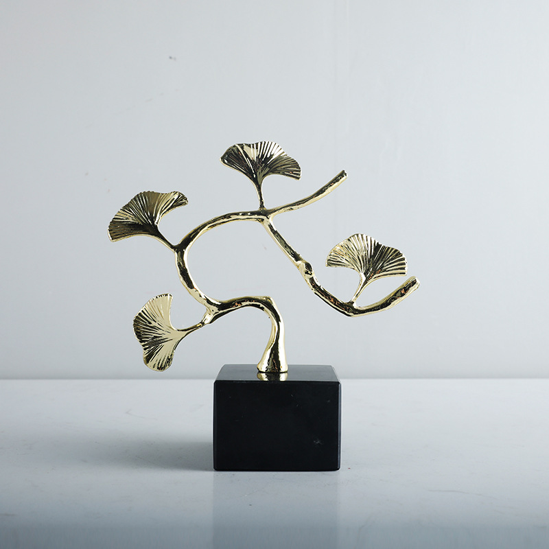 现代新中式创意金属枫叶摆件家居样板房售楼处玄关客厅艺术品