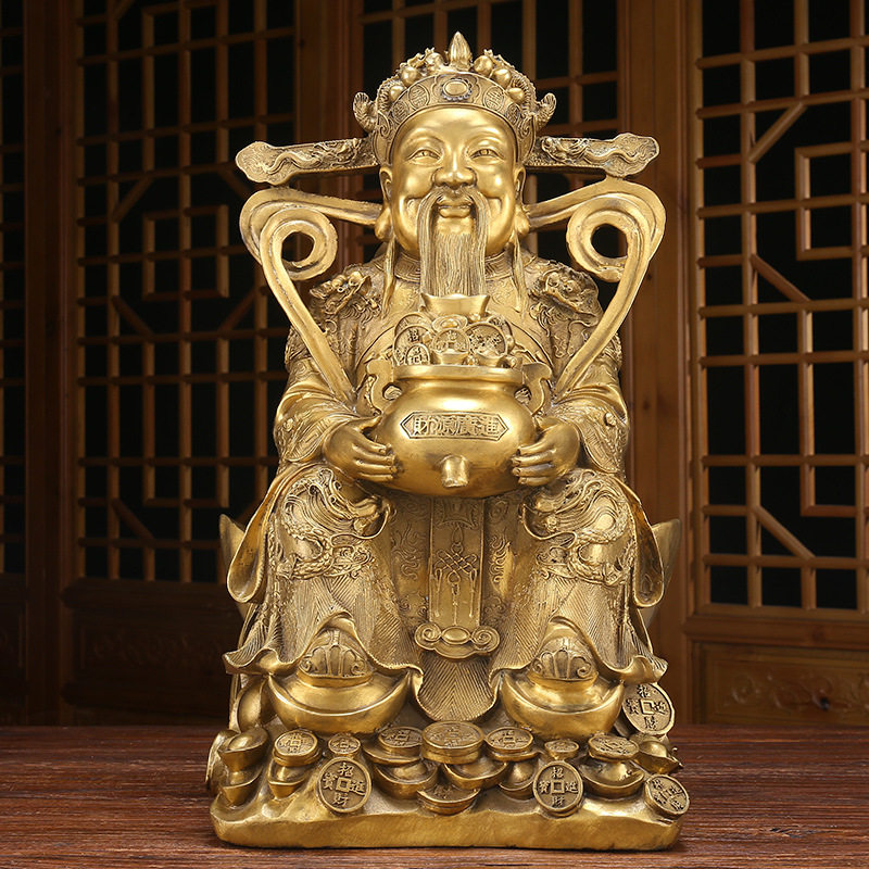 纯铜坐元宝财神爷摆件文财神神像供奉门口家用铜像店铺请财神开业