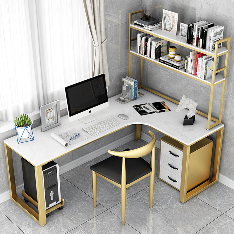 北欧轻奢转角电脑桌家用岩板学习书桌组合简约大理石台式办公桌