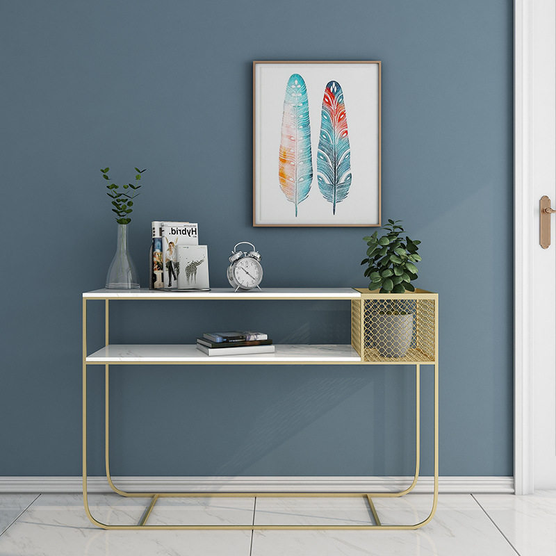现代简约大理石玄关台进门入户过道玄关柜铁艺靠墙置物架子轻奢风