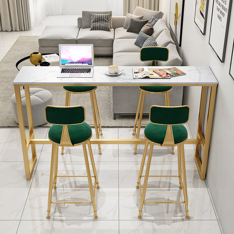 北欧家用餐厅简易吧台创意客厅大理石双层吧台桌美容院休息高脚桌