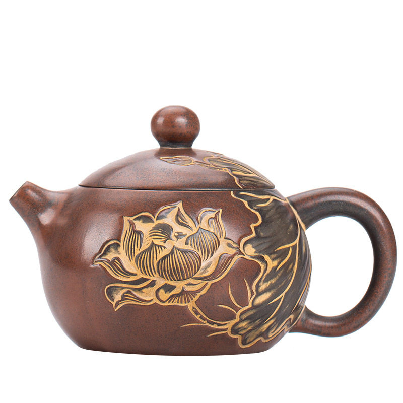 广西钦州坭兴陶茶壶纯手工紫砂建水紫陶壶泥兴陶茶具西施浮莲花
