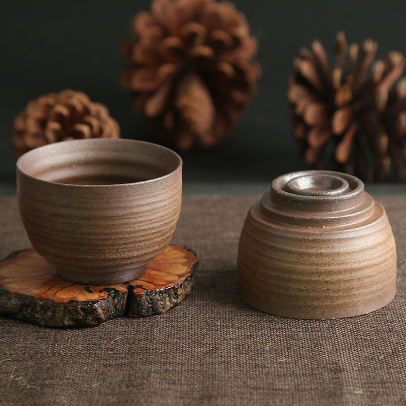 中式柴烧杯纯手工无釉裸烧单杯金色落灰品茗杯复古柴窑功夫茶杯ml