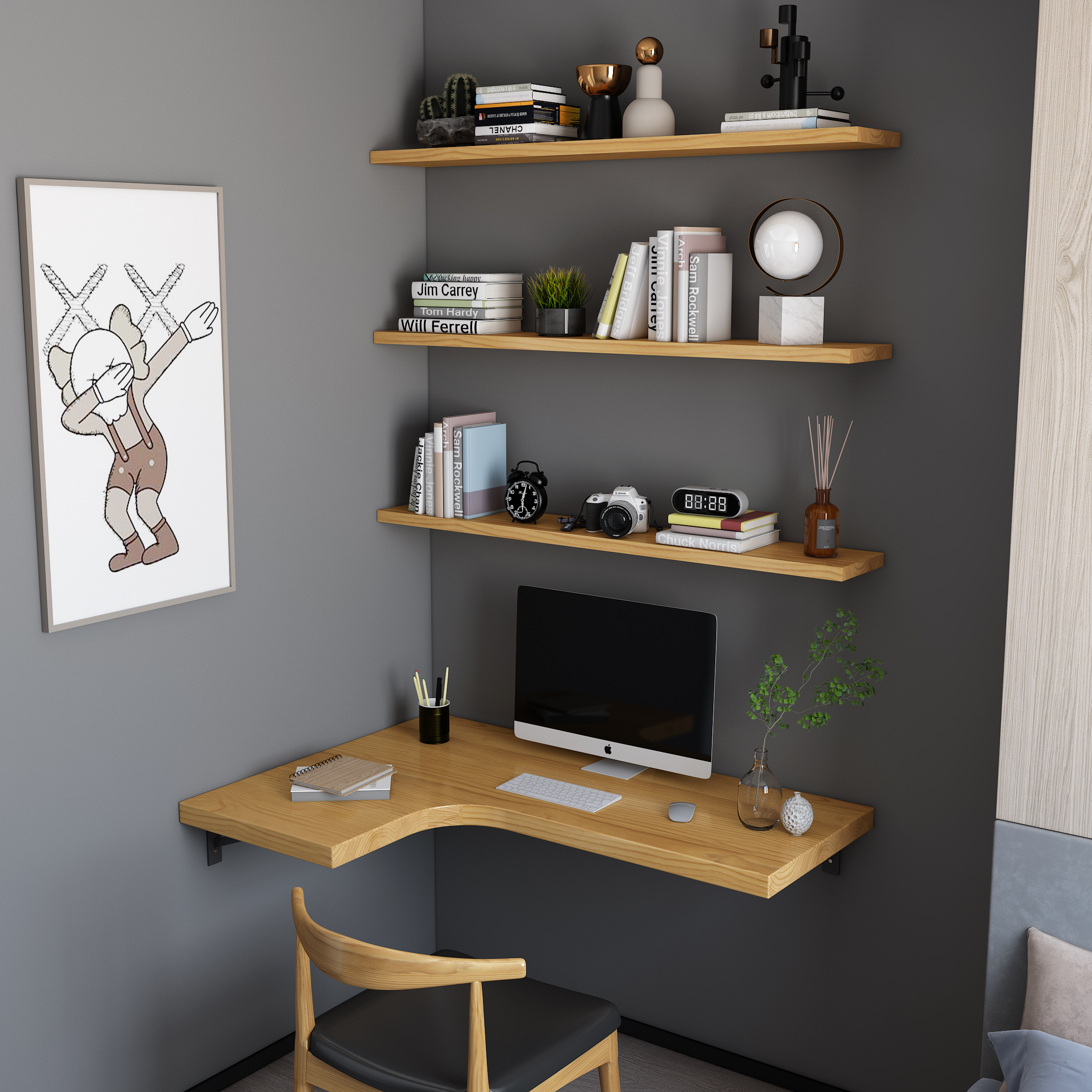 转角壁挂上墙一字板书桌书架组合l型拐角电脑桌墙角写字台办公桌