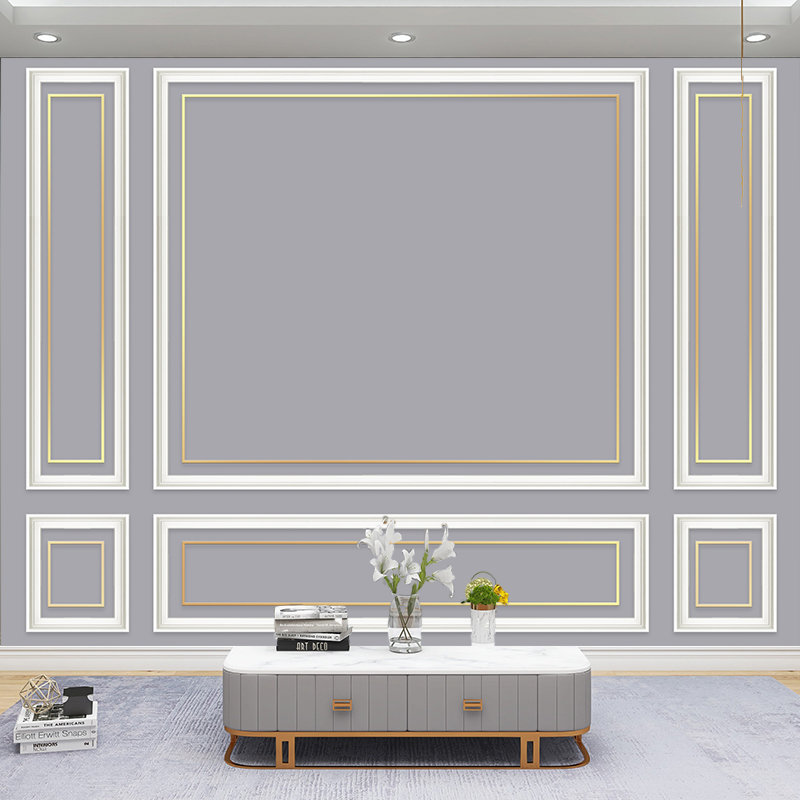 电视背景墙壁纸轻奢大气石膏线装饰壁画主播网红服装店墙纸壁布