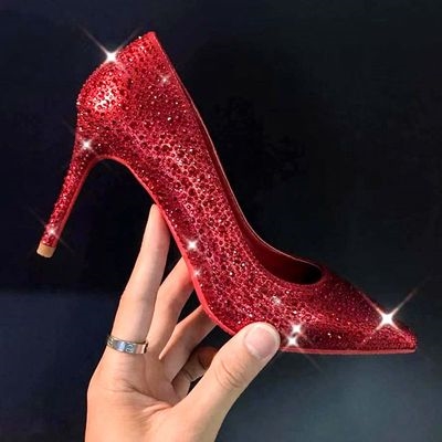 红色高跟鞋水晶钻婚鞋图片