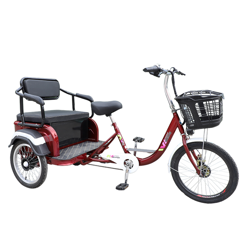 老年代步车助力车成人老人脚踏人力电动三轮车可带2人可折叠货斗